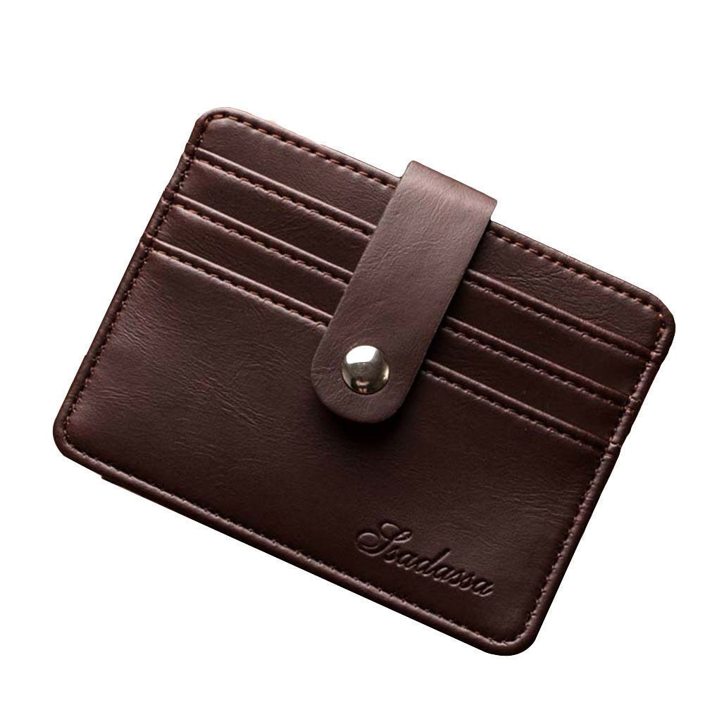 Mens Minimalist Wallet With Strap - Dark Brown